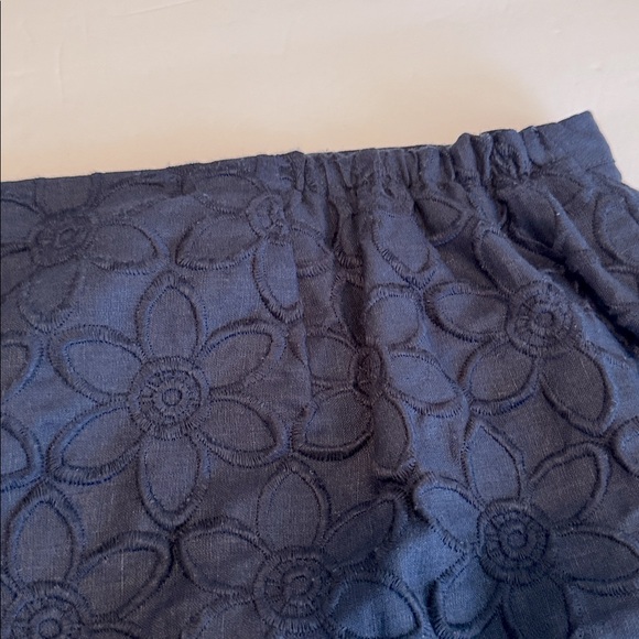Talbots Navy Linen Embroidered Floral Skirt Scalloped Hem 16WP - Picture 4 of 10